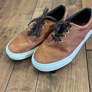 Size 4 Boys Brown Faux Leather Sneakers